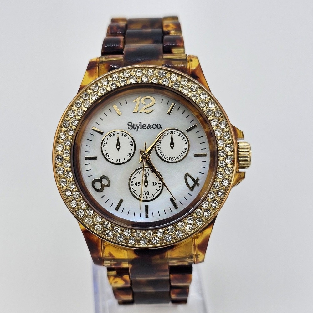 Style & Co Women's Watch 40MM Gray Dial Brown Plastic Bands 6" New Battery